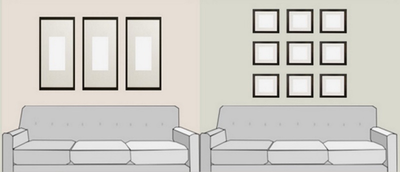 Схема размещение картин над диваном