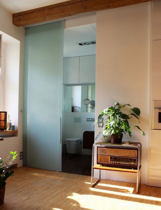 Frosted bathroom sliding glass door