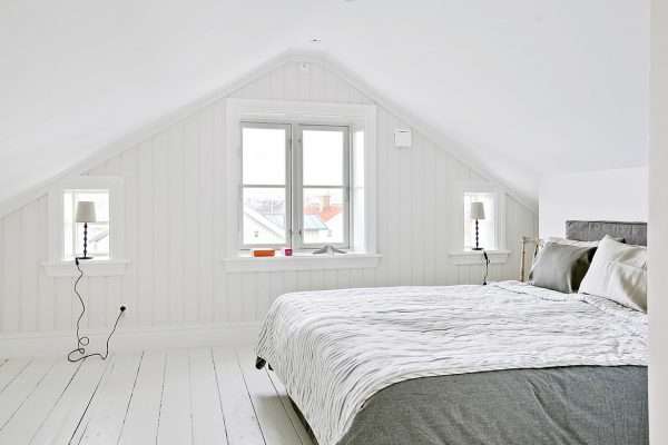 Дизайн спальни на мансарде в скандинавском стиле