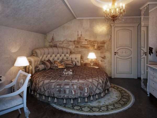Дизайн спальни на мансарде в классическом стиле