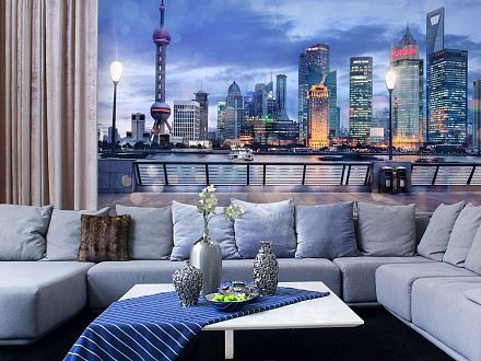 фотообои город гостиная Шанхай