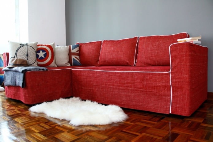 красный чехол для дивана из рогожки