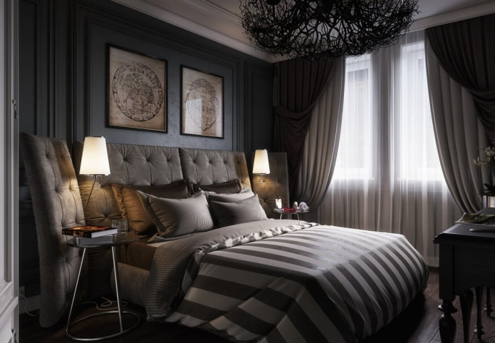 спальня в черных тонах в стиле арт-деко