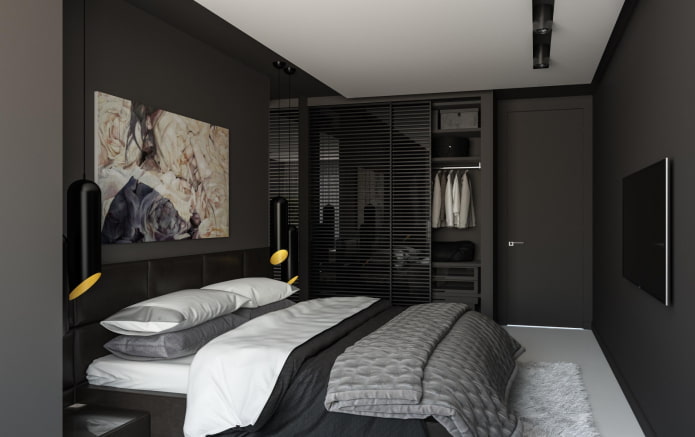 спальня в черных тонах в современном стиле