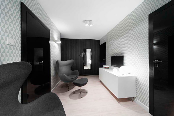 дизайн интерьера гостиной в черно-белых тонах