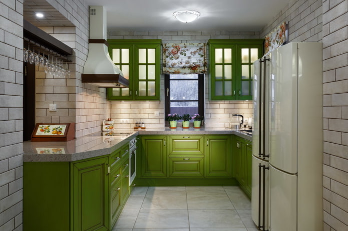 стиль прованс в интерьере зеленой кухни