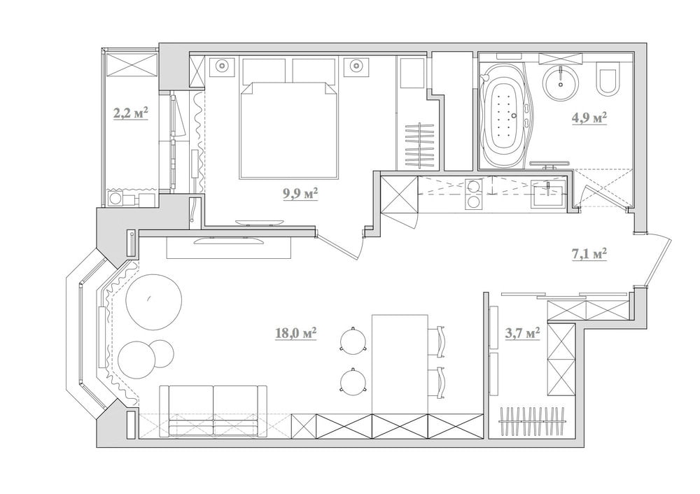 планировка двухкомнатной квартиры 43 кв. м.