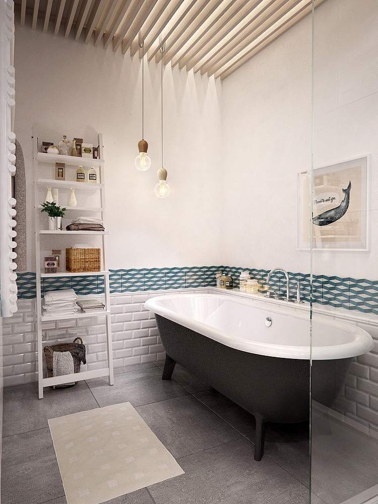 Белая ванная комната гранит скандинавский стиль