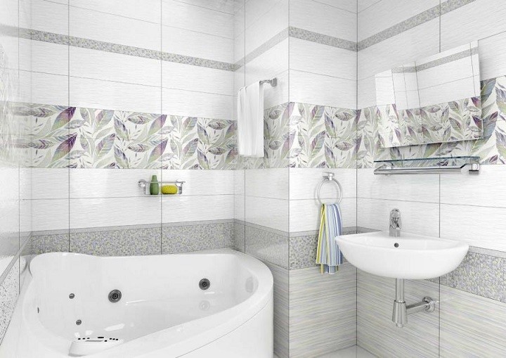 Белая ванная комната керамическая плитка с рисунком