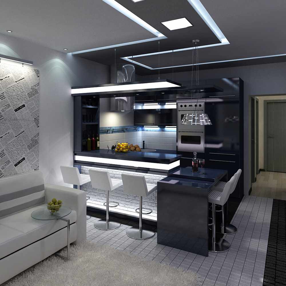 вариант светлого дизайна кухни гостиной 16 кв.м