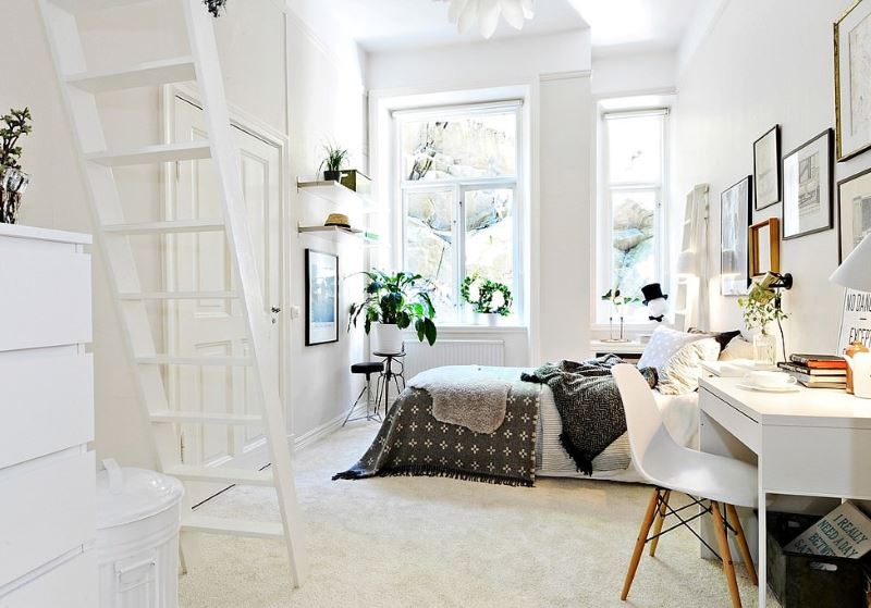 Белая комната для девушки в скандинавском стиле