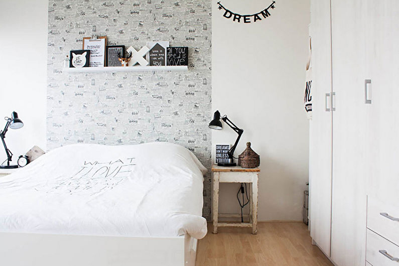 Белая спальня в скандинавском стиле площадью в 9 кв метров