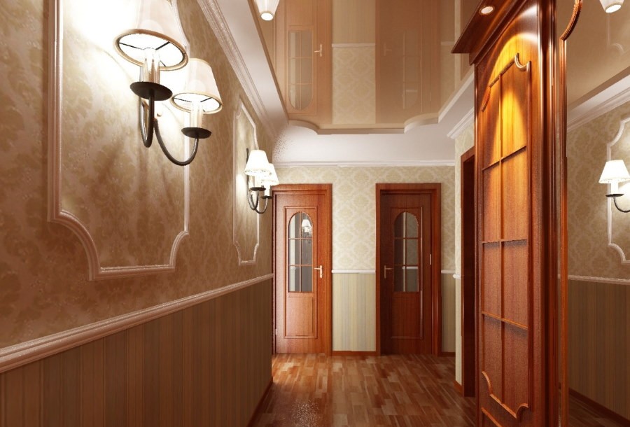 Натяжной потолок в коридоре классического стиля