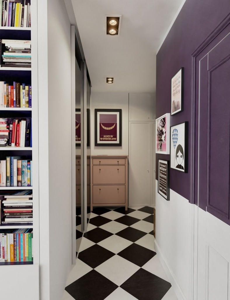Окраска стен в коридоре фиолетовым цветом