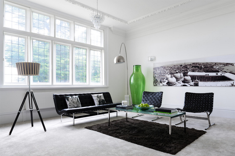 black and white living area