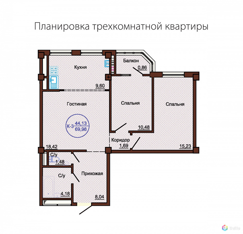 План трехкомнатной квартиры с размерами