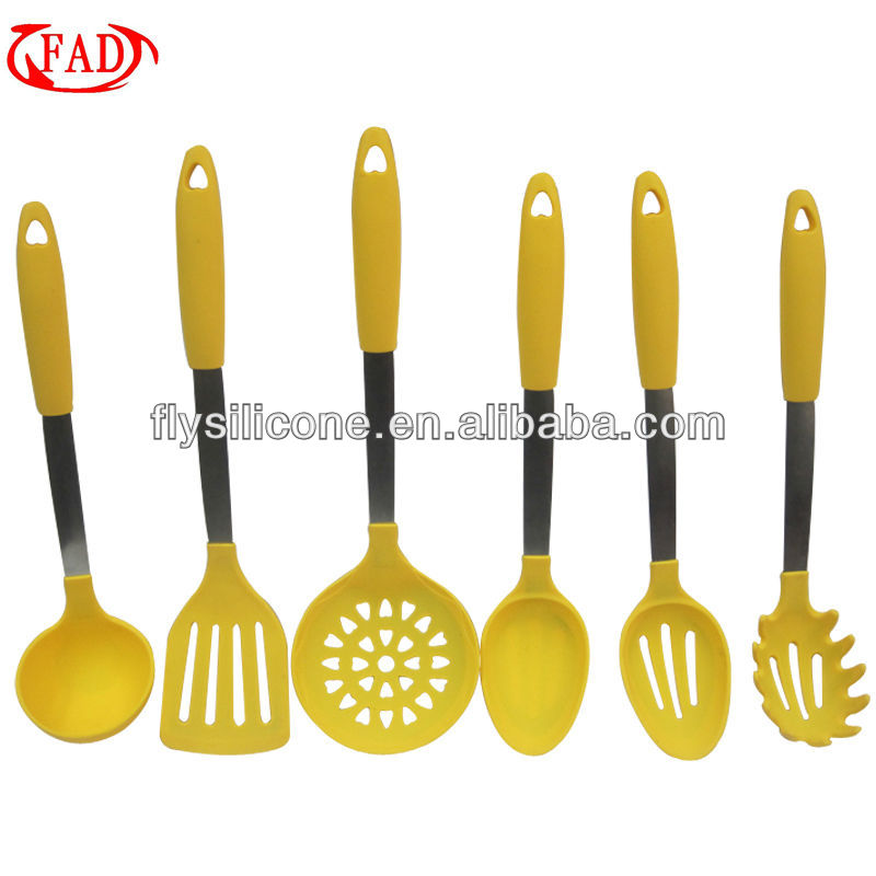 Beautiful Kitchen Utensils Set Light Green, 6 pcs Silicone with Stainless Steel