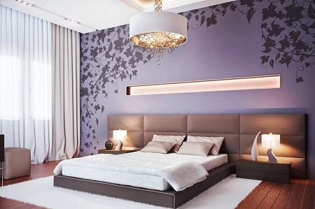 Для обустройства спальни в стиле модерн используются современные отделочные материалы