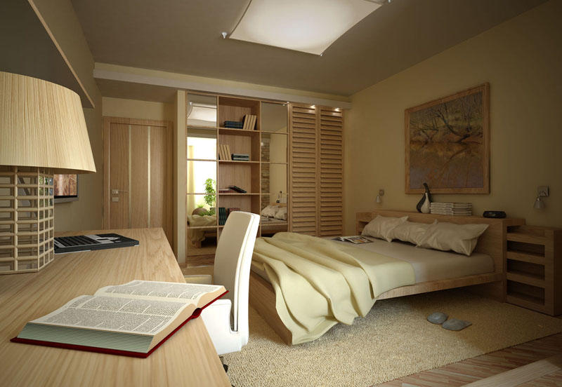 Очень хорошо смотрится спальня в светлых тонах, а в качестве декора стен можно нарисовать картины или повесить фотографии