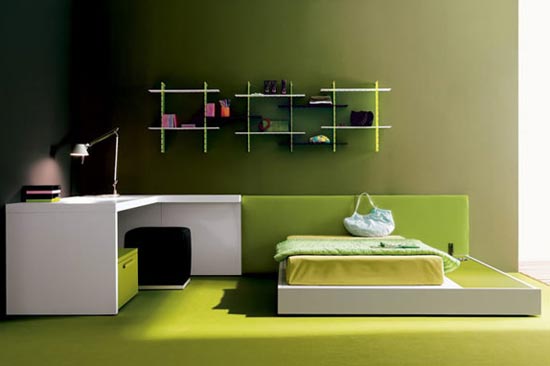 Дизайн комнаты выполнен в зеленых оттенках