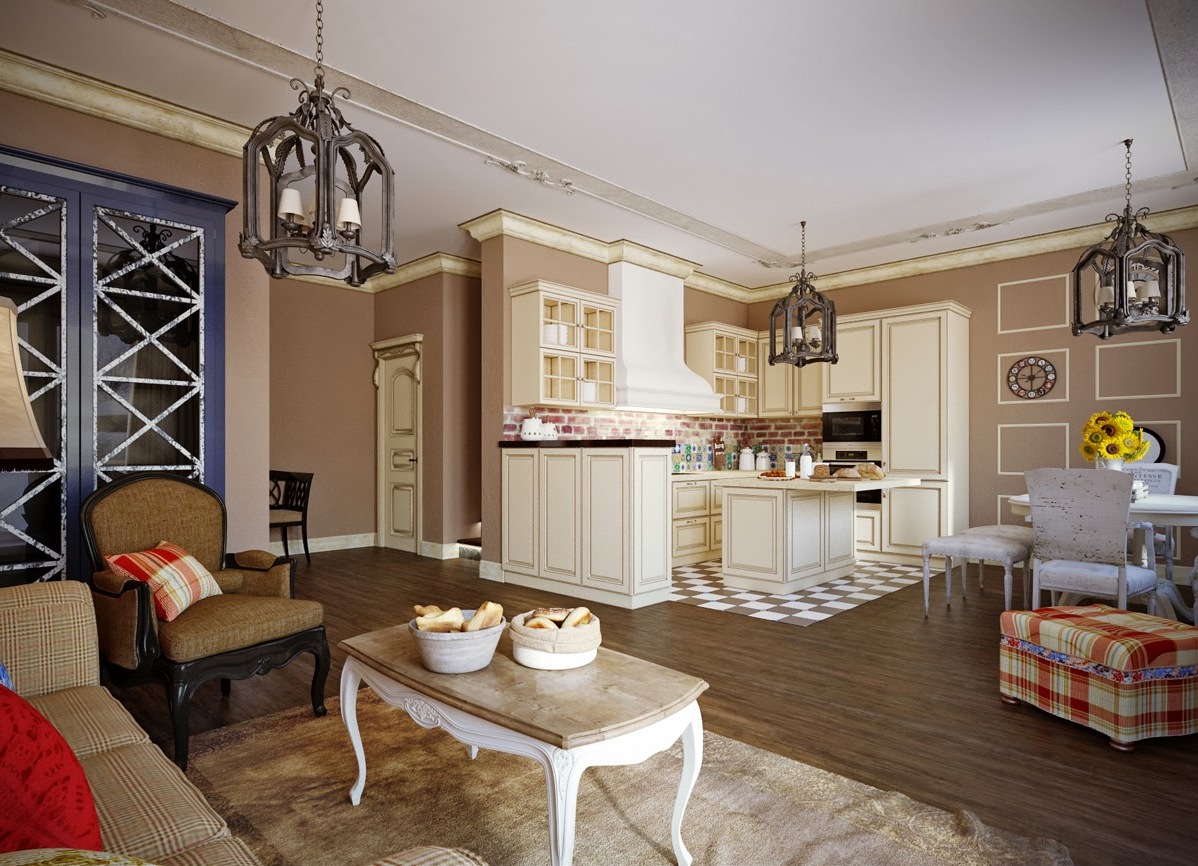 Мебель в гостиной-кухне в стиле прованс