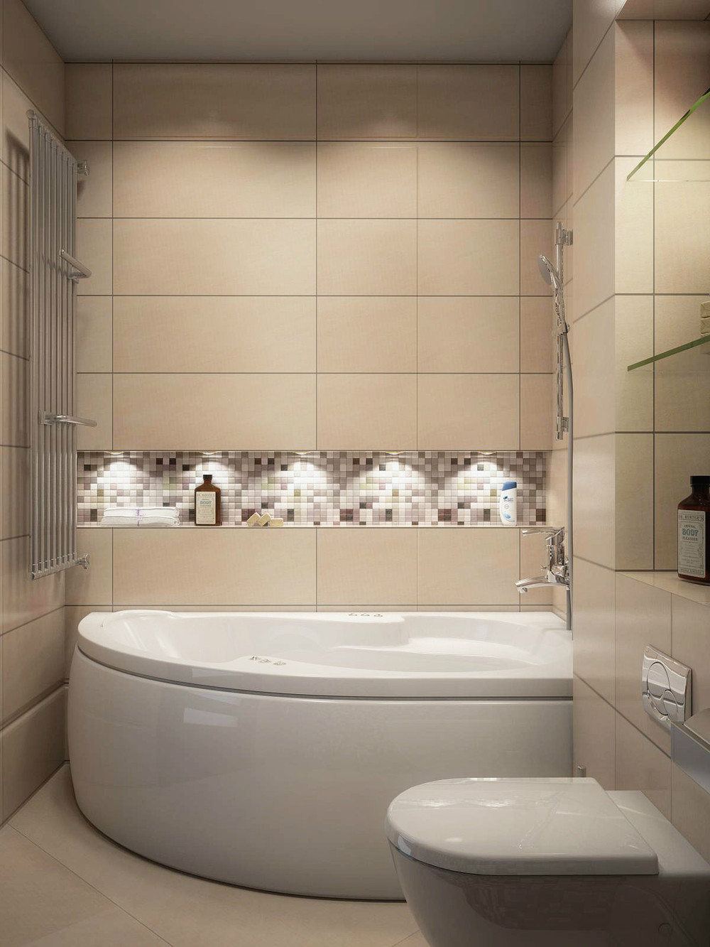 Бежево-белая ванная комната с мозаикой