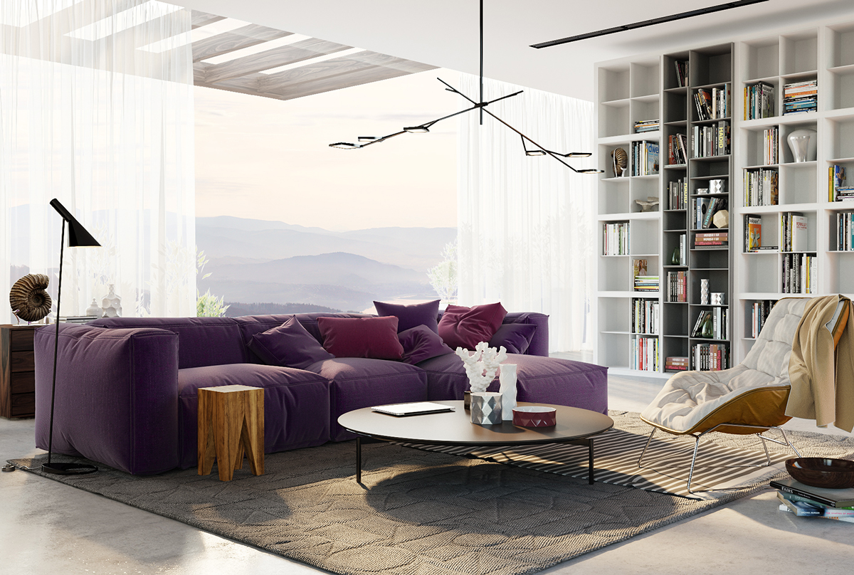 Фиолетовый модульный диван
