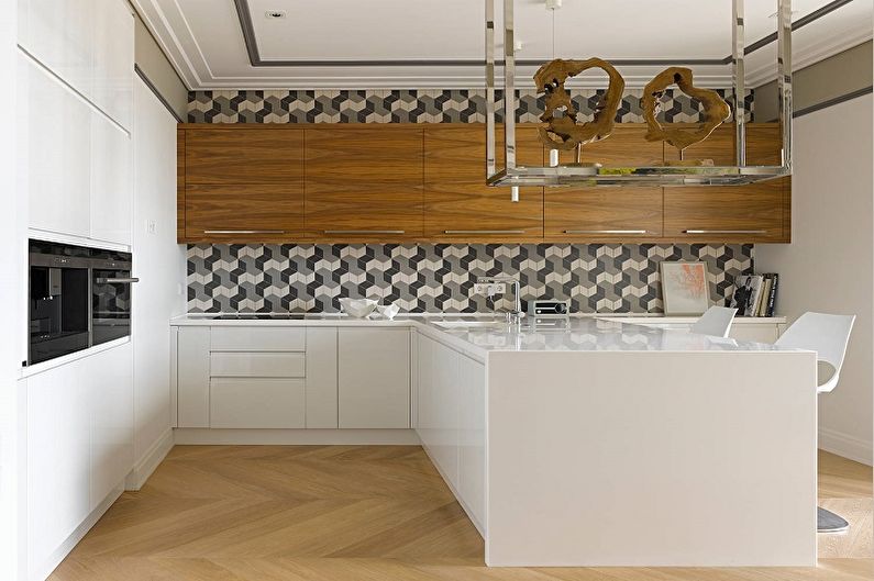 Черно-белые обои в интерьере кухни - Дизайн фото