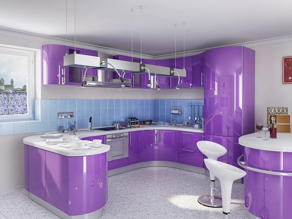 фиолетовая с голубым кухня