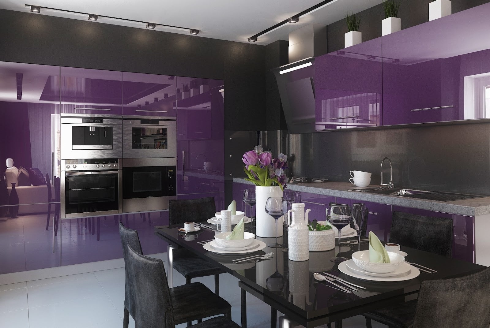 фиолетовая с черным кухня
