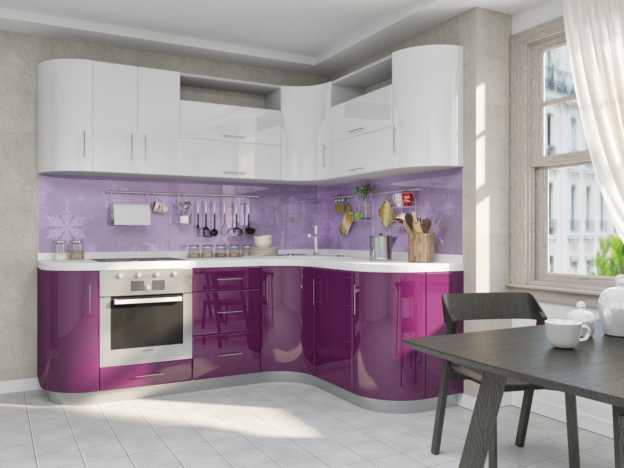 фиолетовая кухня с лиловым