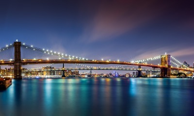 река ночной город мост огни ночного города